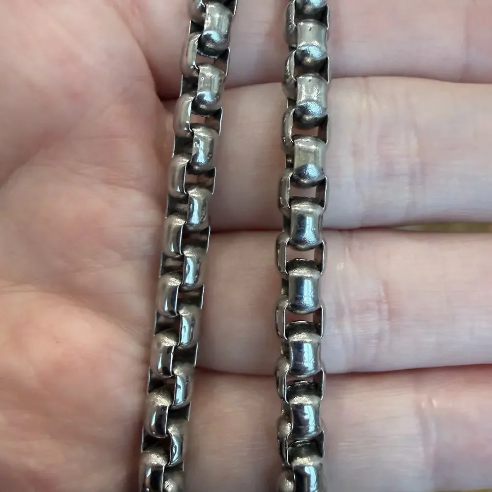 SHR Stainless Steel Heavy Round Box Chain Necklace 57g Venetian Link 22” Length